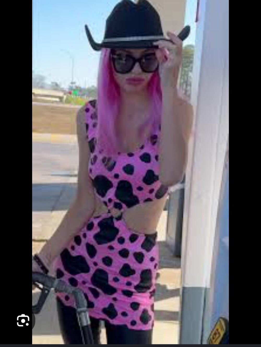 NWT Dolls Kill Club Exx Pink Dress with Black Spot Cow Print Rave Festival